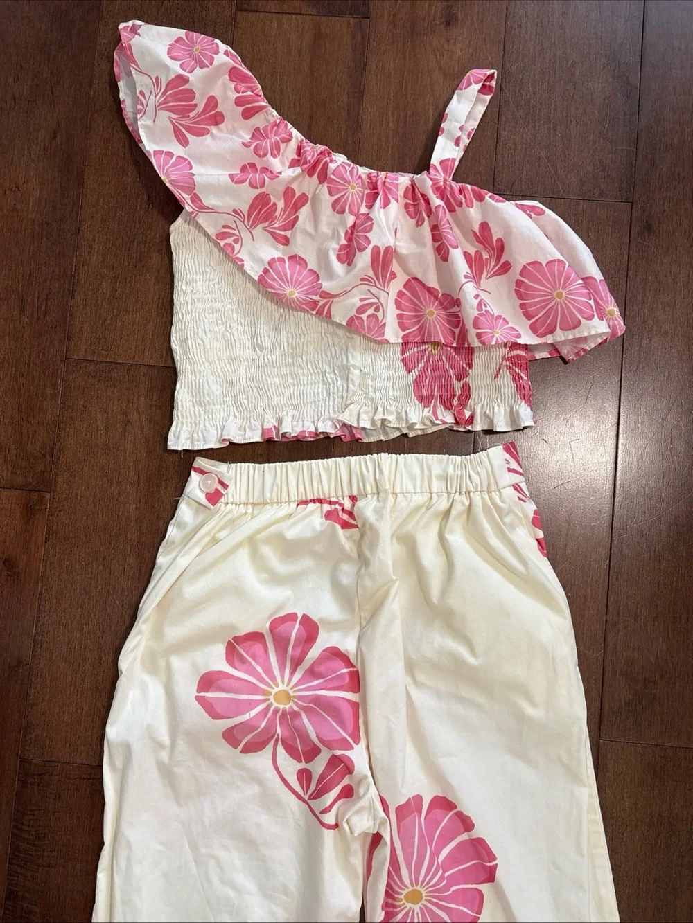 Zara Kids Girls Pink Floral Ruffle Top and Pants Set Size 11-12 Years